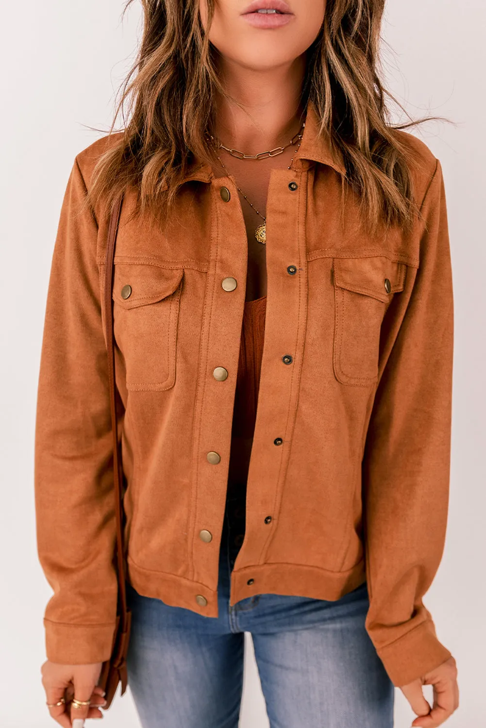 Brown Flap Pocket Suede Jacket