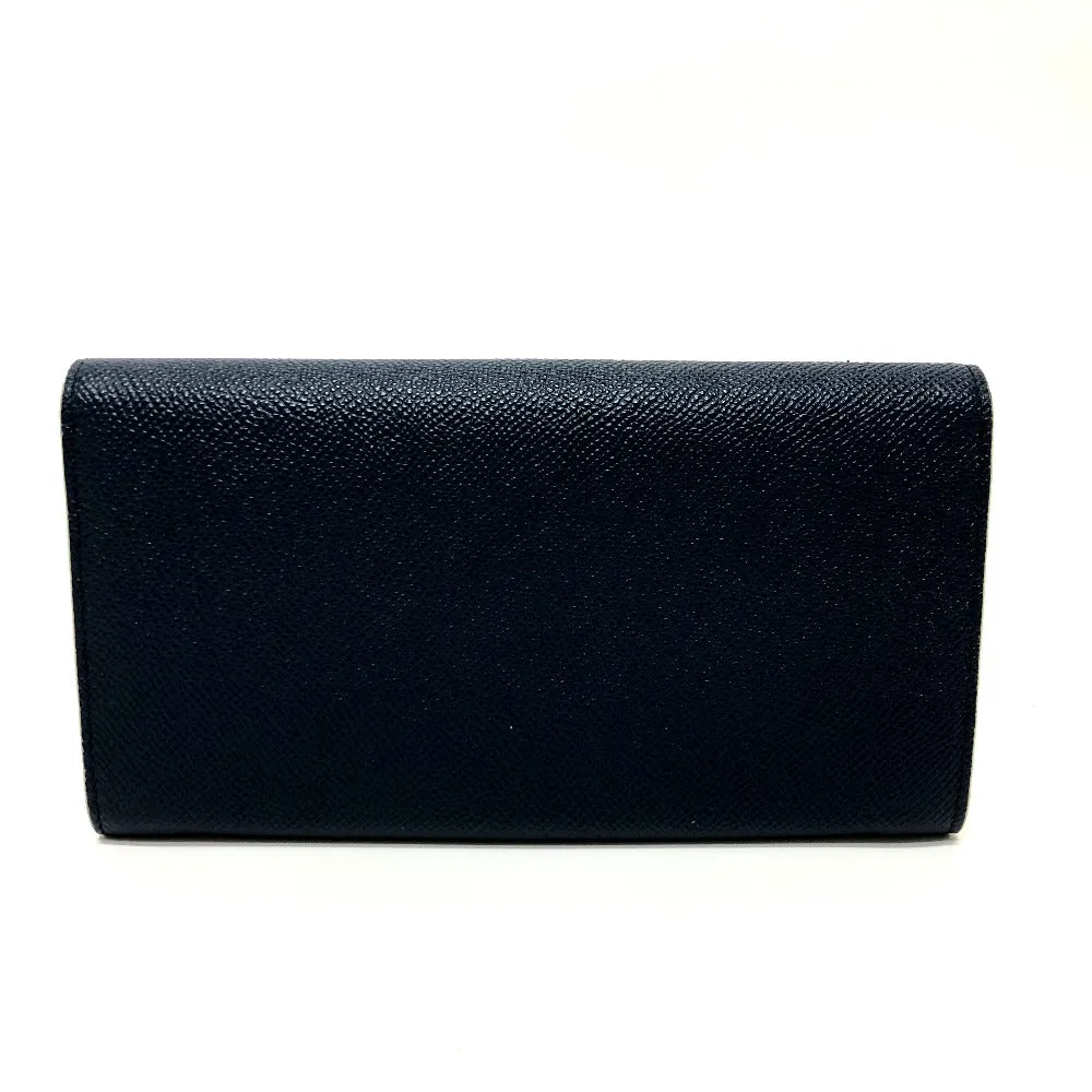 BVLGARI Long Wallet Purse leather Navy Logo clip Long wallet Women Used Authentic