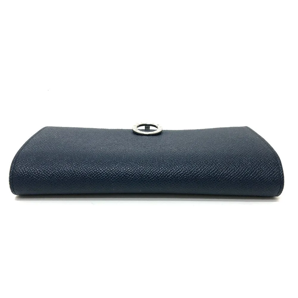 BVLGARI Long Wallet Purse leather Navy Logo clip Long wallet Women Used Authentic