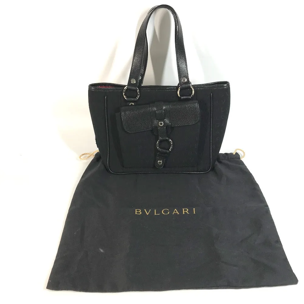 BVLGARI Shoulder Bag Leather / canvas black Tote Bag Logo mania Women Used Authentic