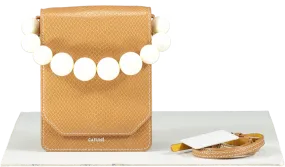 Cafune Brown Bellows Crossbody Bag with pearl top handle