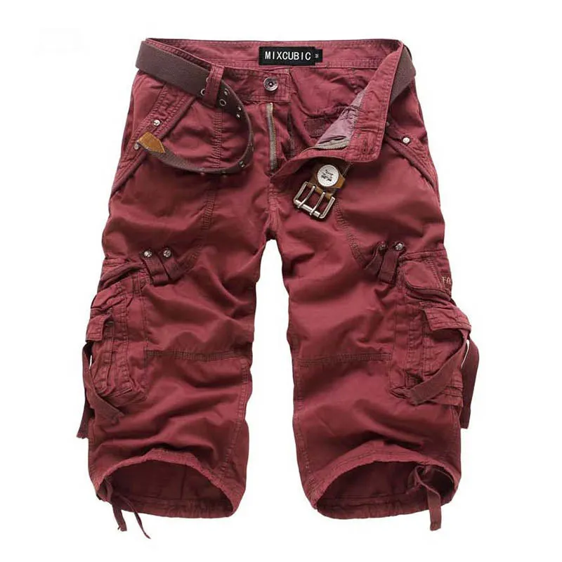 Calf-length Solid Color Multi-pocket Men Shorts