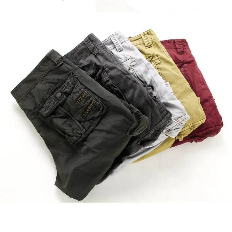 Calf-length Solid Color Multi-pocket Men Shorts