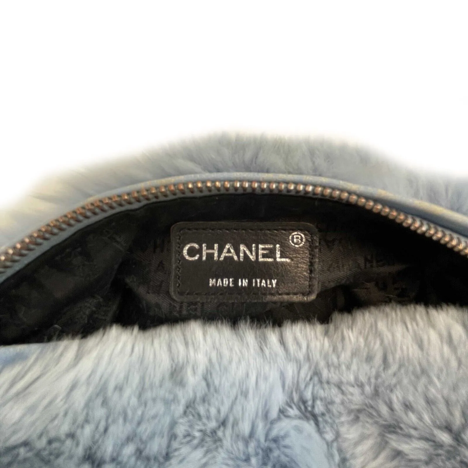 CHANEL - Light Blue Lapin Fur CC Shoulder Bag - Ruthenium Hardware