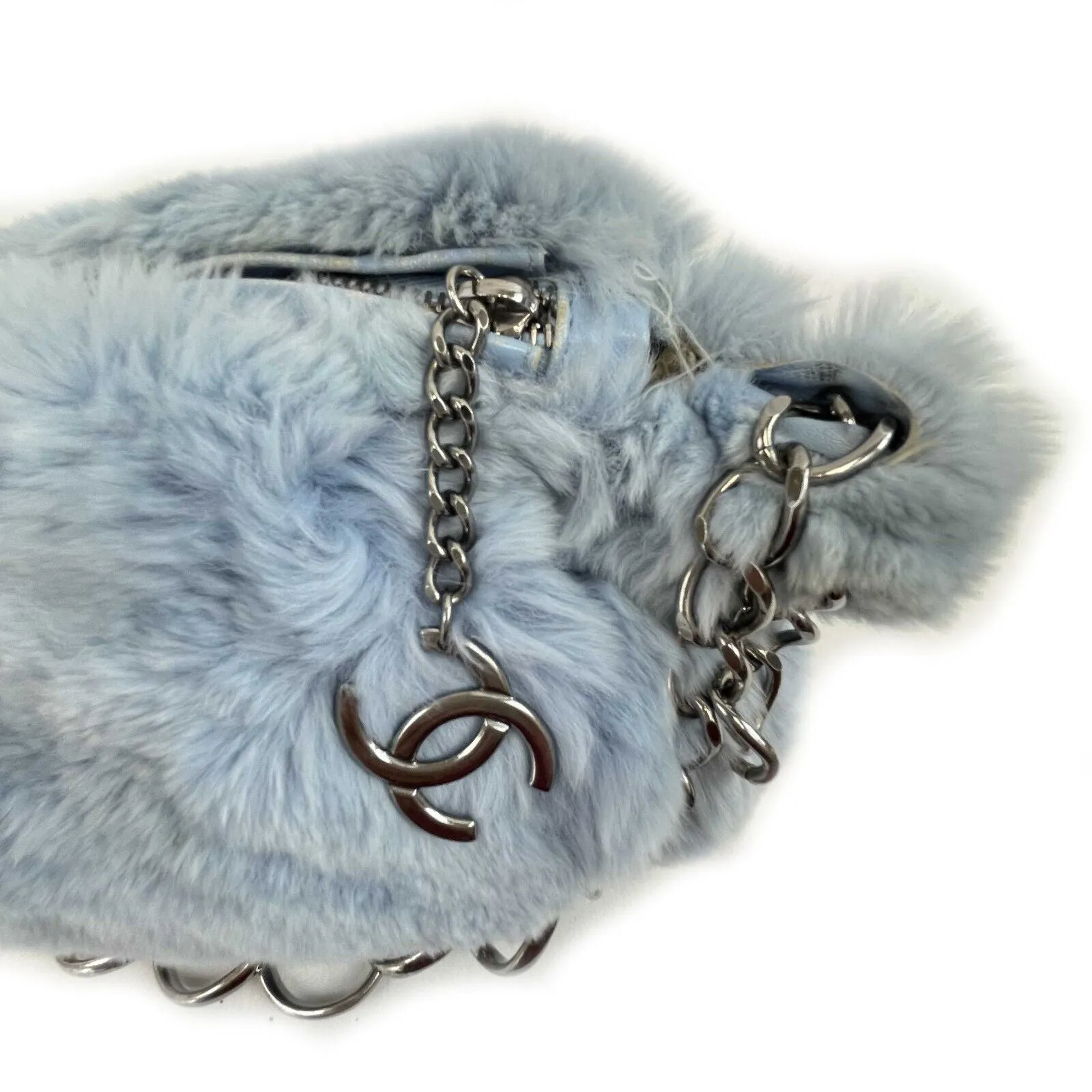 CHANEL - Light Blue Lapin Fur CC Shoulder Bag - Ruthenium Hardware