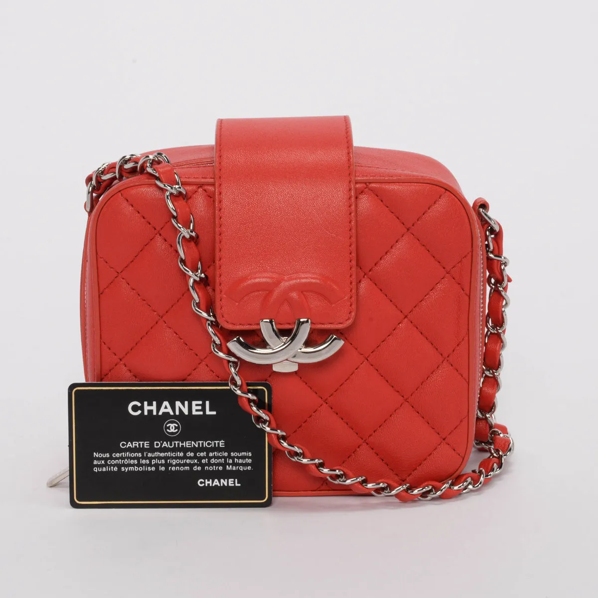 Chanel Red Quilted Leather Mini CC Box Camera Bag