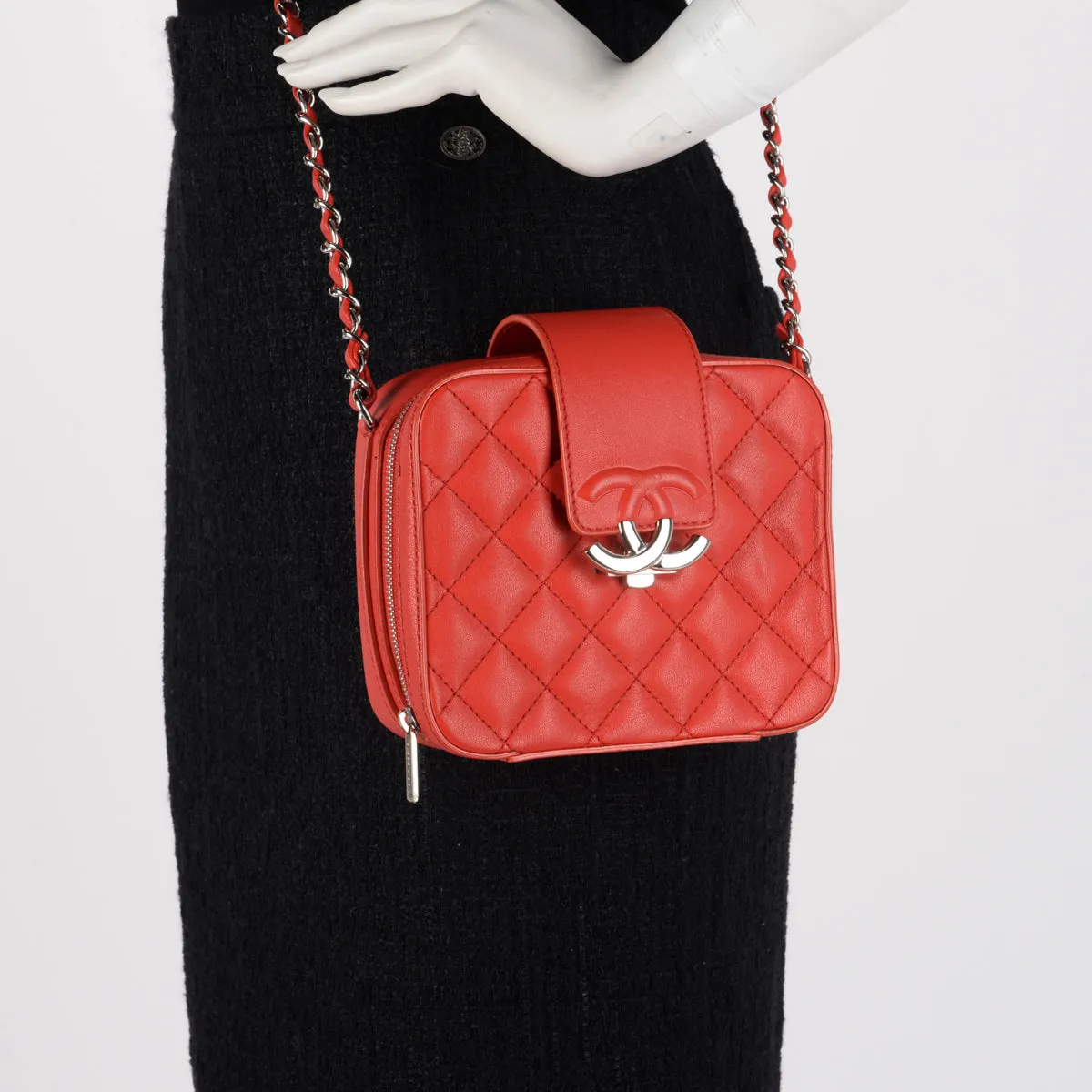 Chanel Red Quilted Leather Mini CC Box Camera Bag