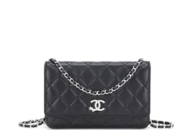 CHANEL WALLET ON CHAIN STAR CRUISE COLLECTION (C24Uxxxx) BLACK LAMBSKIN SILVER HARDWARE, WITH DUST COVER & BOX