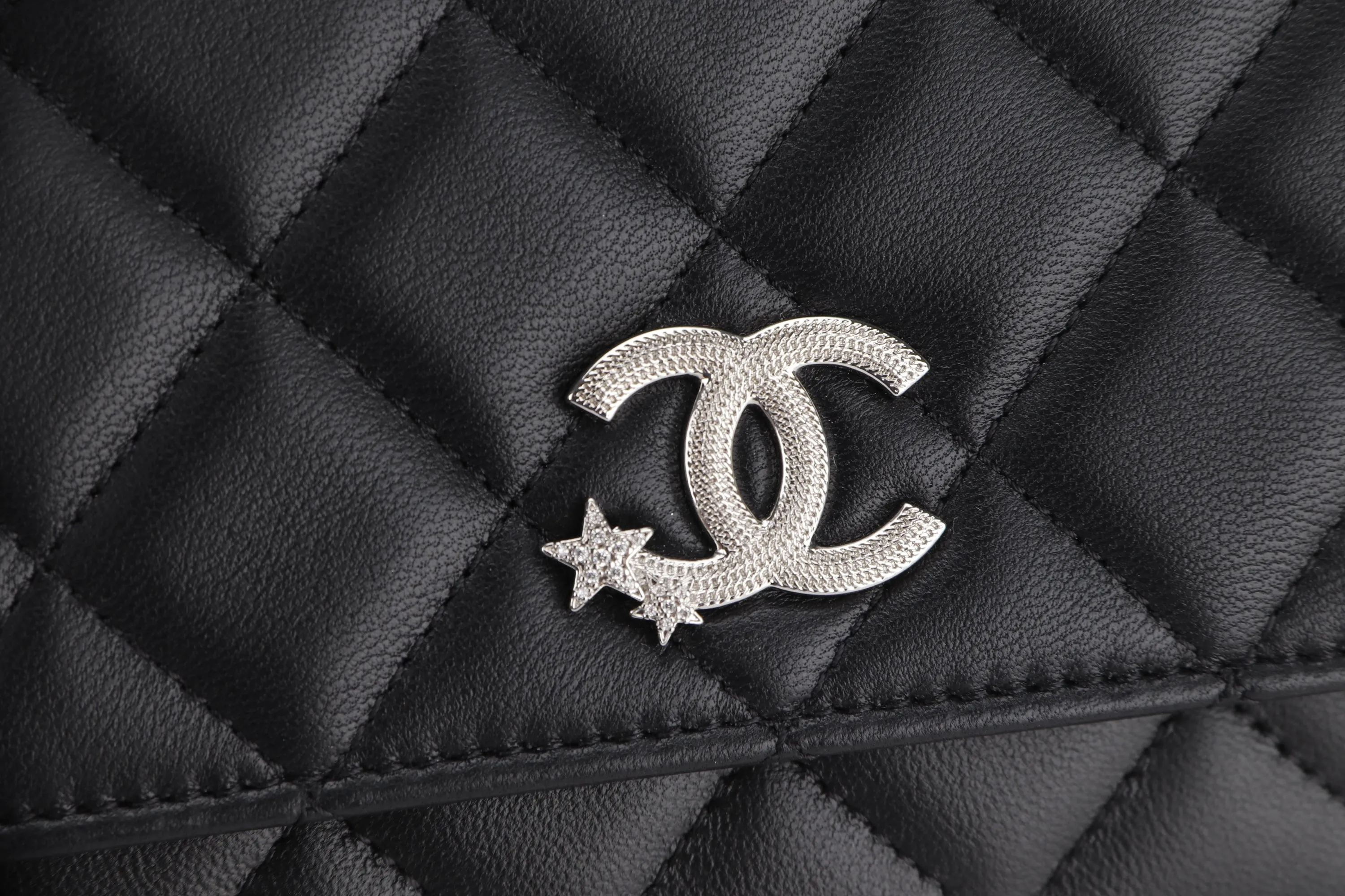 CHANEL WALLET ON CHAIN STAR CRUISE COLLECTION (C24Uxxxx) BLACK LAMBSKIN SILVER HARDWARE, WITH DUST COVER & BOX