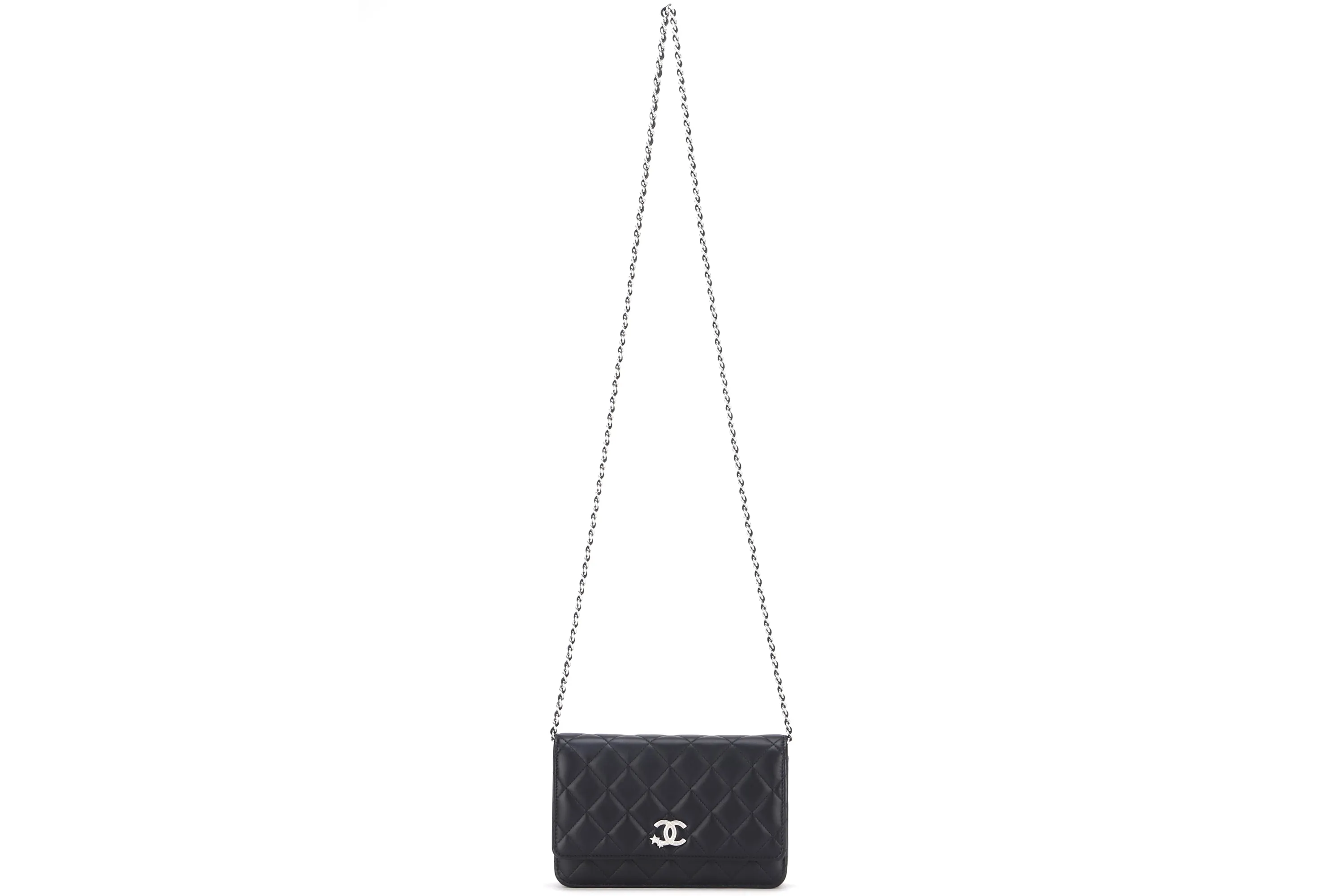 CHANEL WALLET ON CHAIN STAR CRUISE COLLECTION (C24Uxxxx) BLACK LAMBSKIN SILVER HARDWARE, WITH DUST COVER & BOX