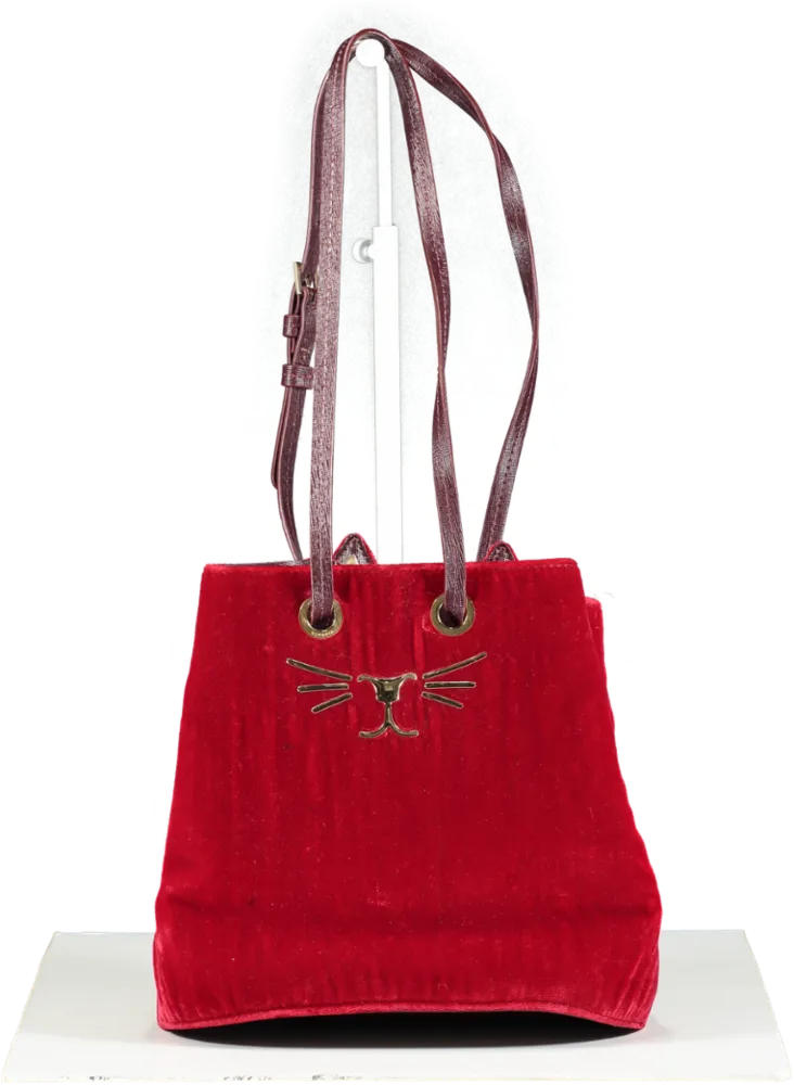 Charlotte Olympia Red Feline Cat Bucket Bag Velvet Cross Body/top Handle One Size