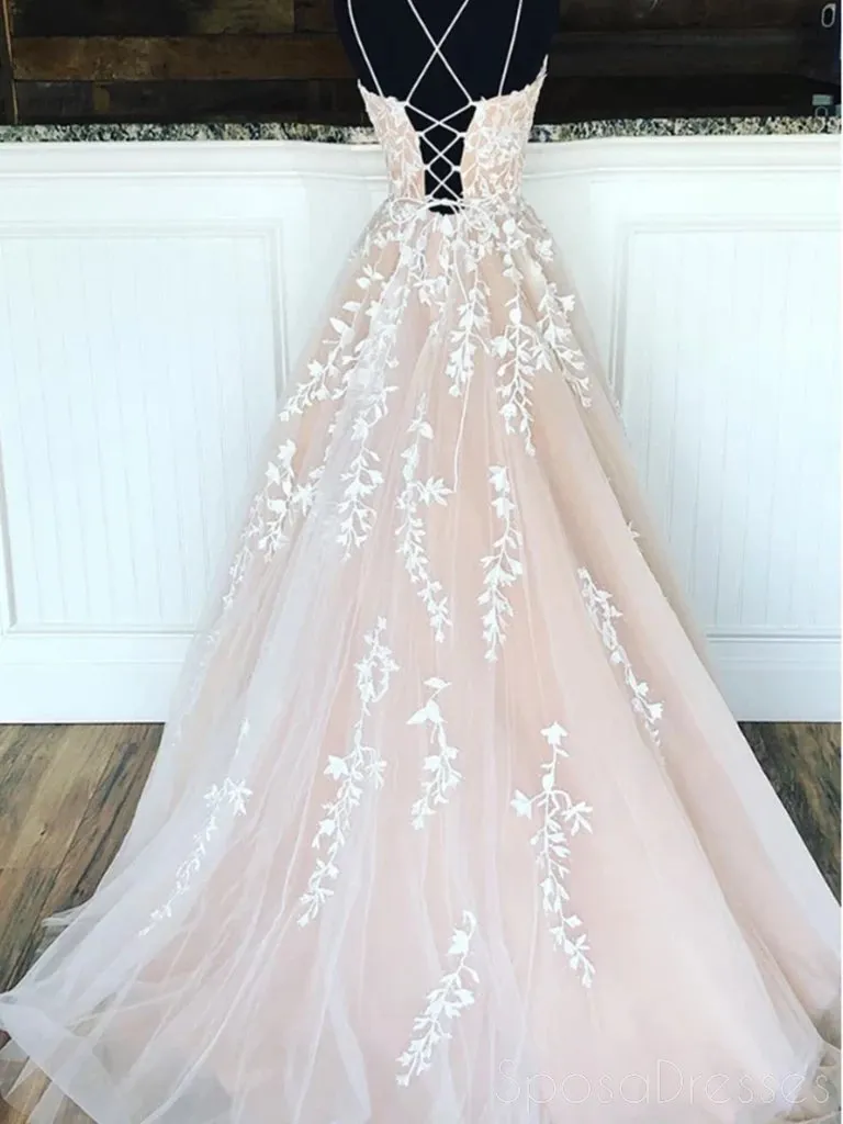 Cheap A-line Lace Beaded Spagheitt Straps Evening Prom Dresses, Evening Party Prom Dresses, 12188