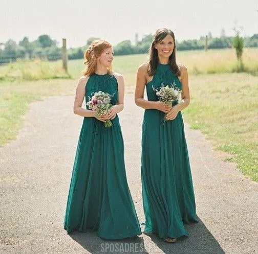 Cheap Halter Green Custom Chiffon Long Bridesmaid Dresses, WG221