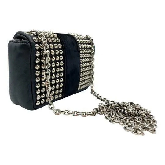 Christian Louboutin Crossbody Sweet Charity Studded and Suede Chain Black Leather Shoulder Bag