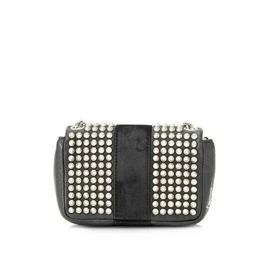 Christian Louboutin Crossbody Sweet Charity Studded and Suede Chain Black Leather Shoulder Bag