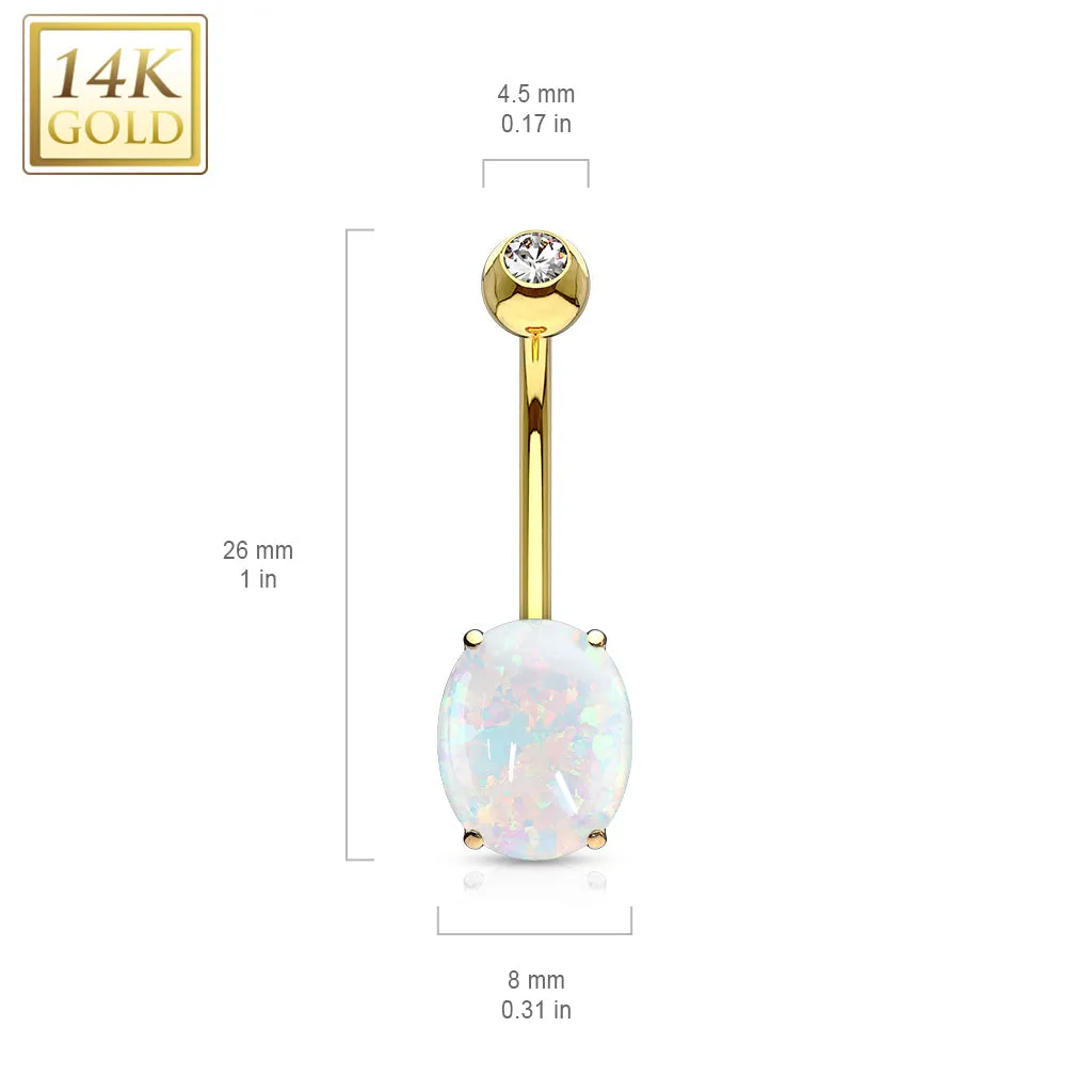 Classic Opal Belly Ring in 14K Yellow Gold