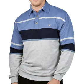 Classics by Palmland Horizontal Stripes Long Sleeve Banded Bottom Shirt 6094-736 Big and Tall Blue Heather