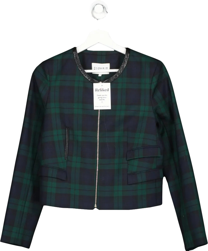 Claudie Pierlot Green Tartan Cropped Jacket UK 10