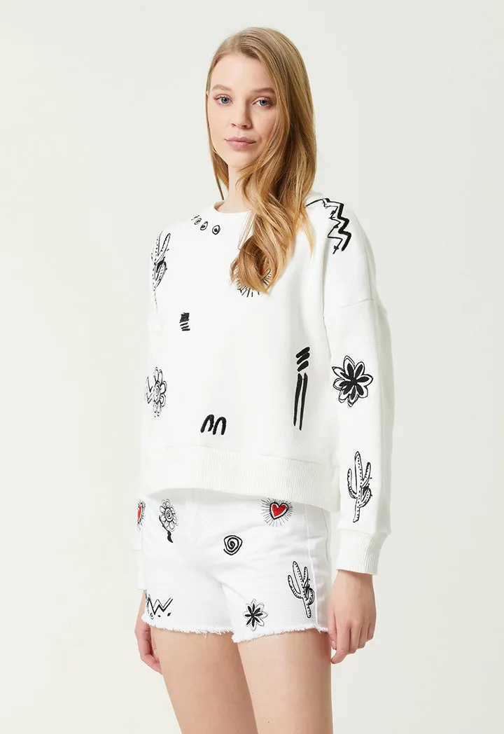 Club Crew Neck Embroidered Sweatshirt White