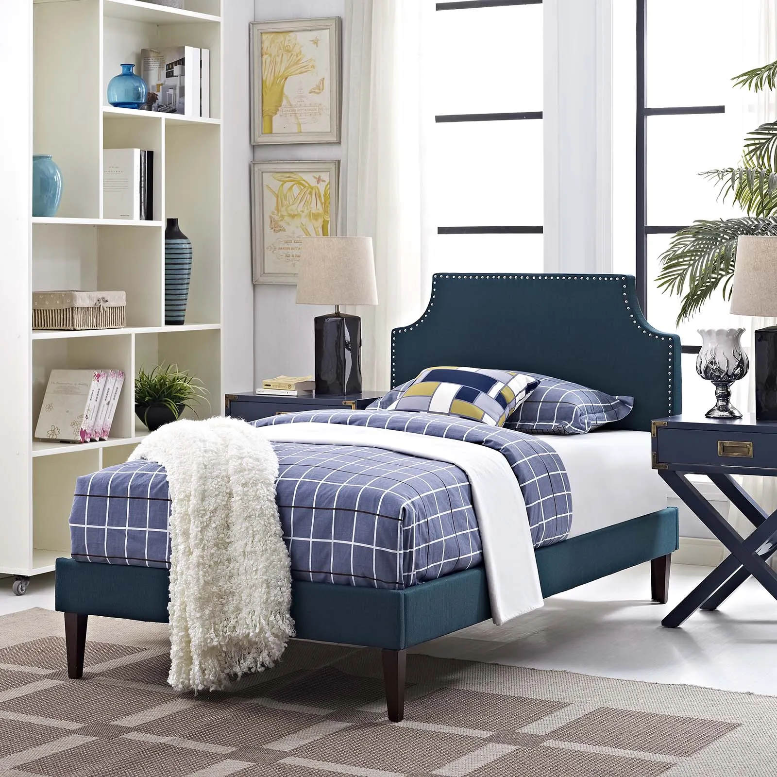 Corene Fabric Platform Bed with Squared Tapered Legs