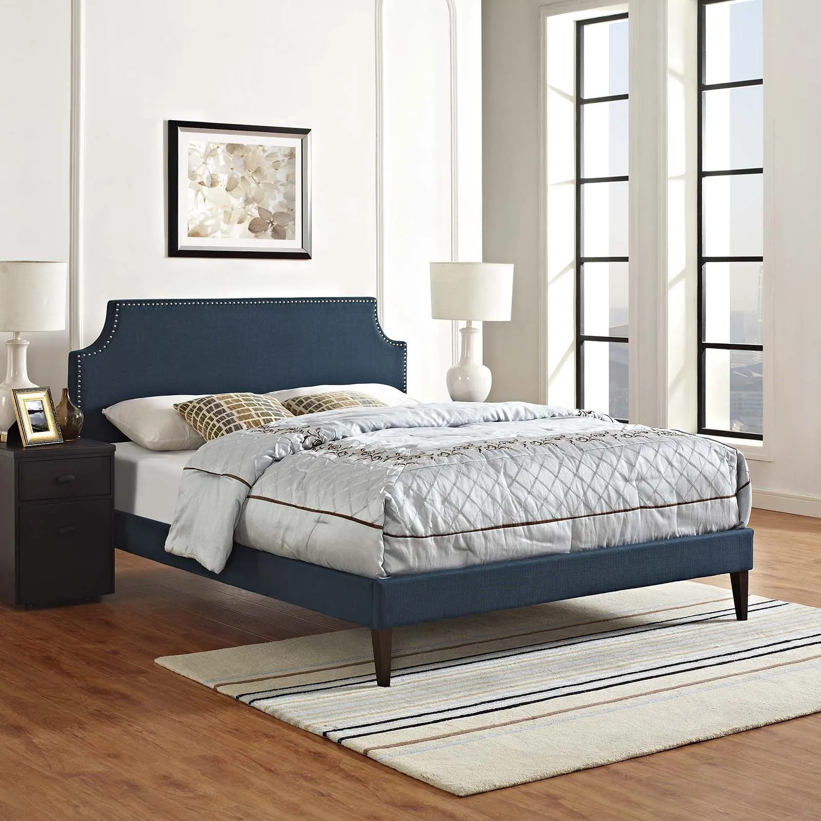 Corene Fabric Platform Bed with Squared Tapered Legs