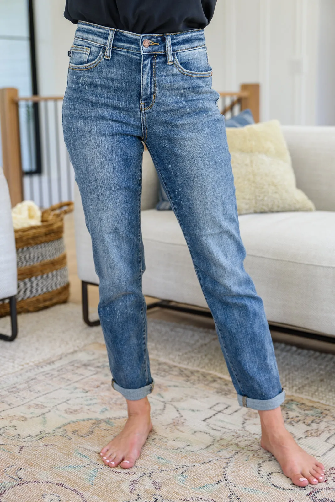 Corey Hi Rise Bleach Splash Judy Blue Boyfriend Jeans