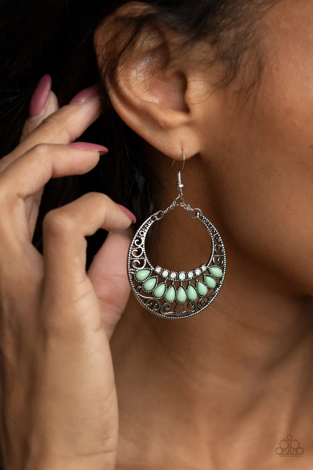 Crescent Couture - Green Earring