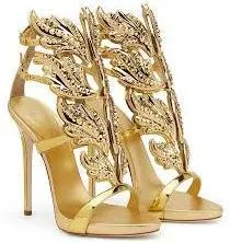 'Cruel Crystal' Embellished Metal Flame Leather Sandals - (Silver, Gold, Black)