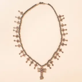 Cruz De Pura Plata Y Coral Necklace