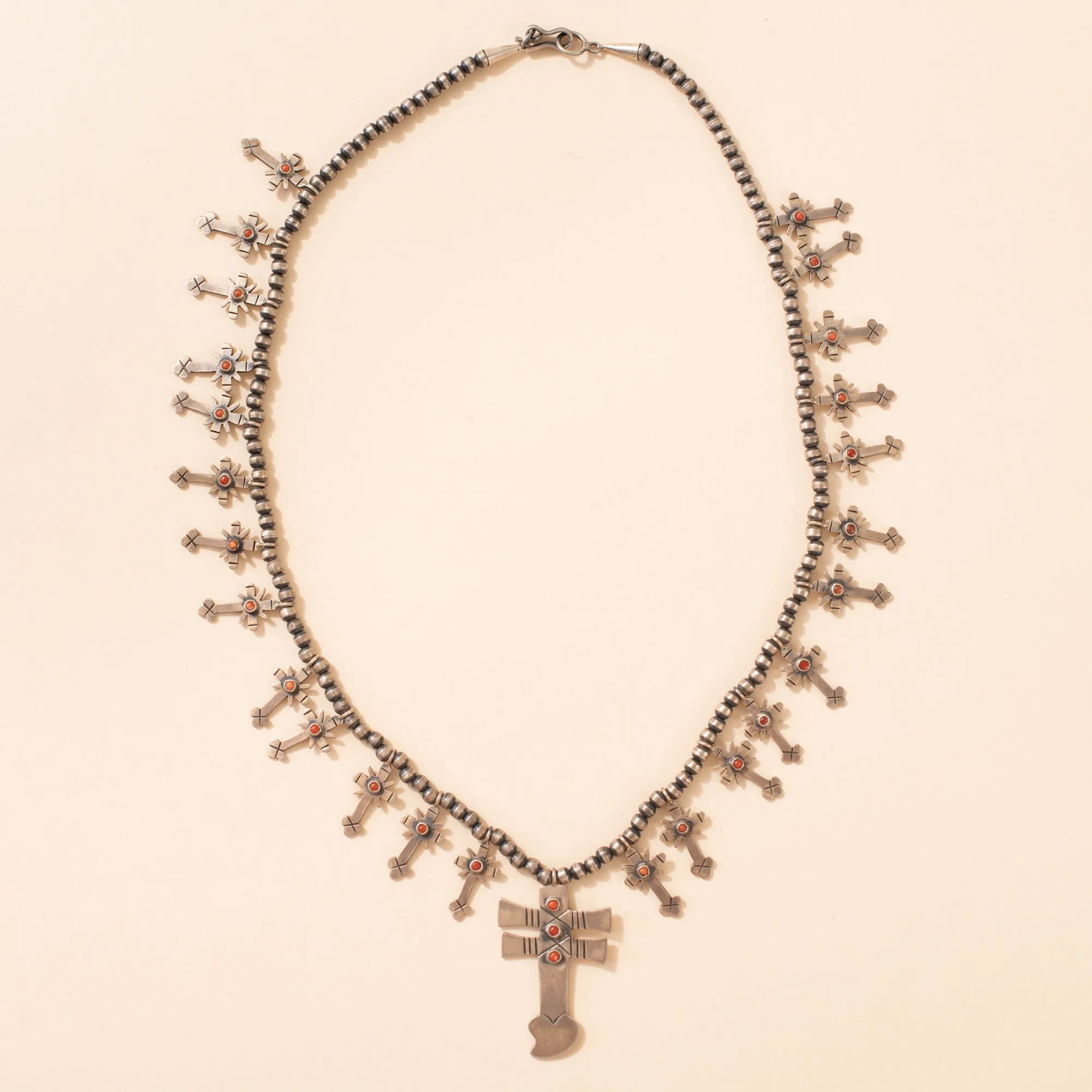 Cruz De Pura Plata Y Coral Necklace