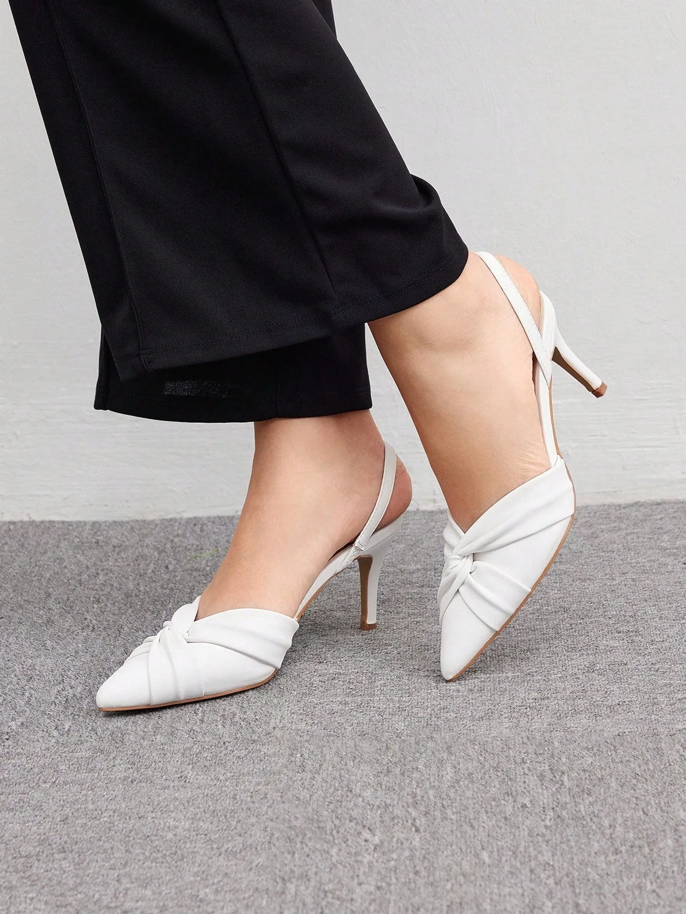 CUCCOO BIZCHIC White PU Women Pointed Toe Low Heeled Shoes With Ankle Strap