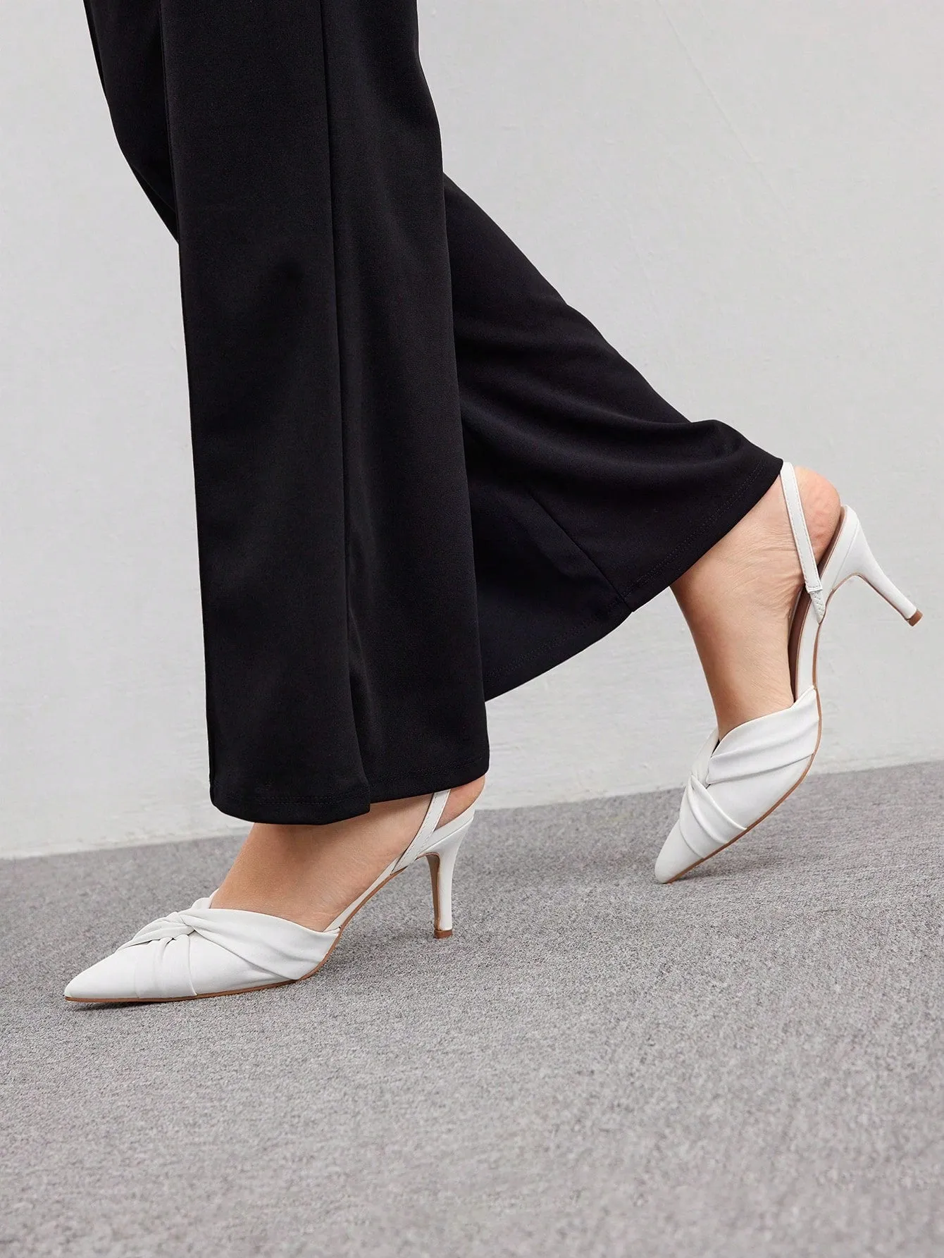 CUCCOO BIZCHIC White PU Women Pointed Toe Low Heeled Shoes With Ankle Strap