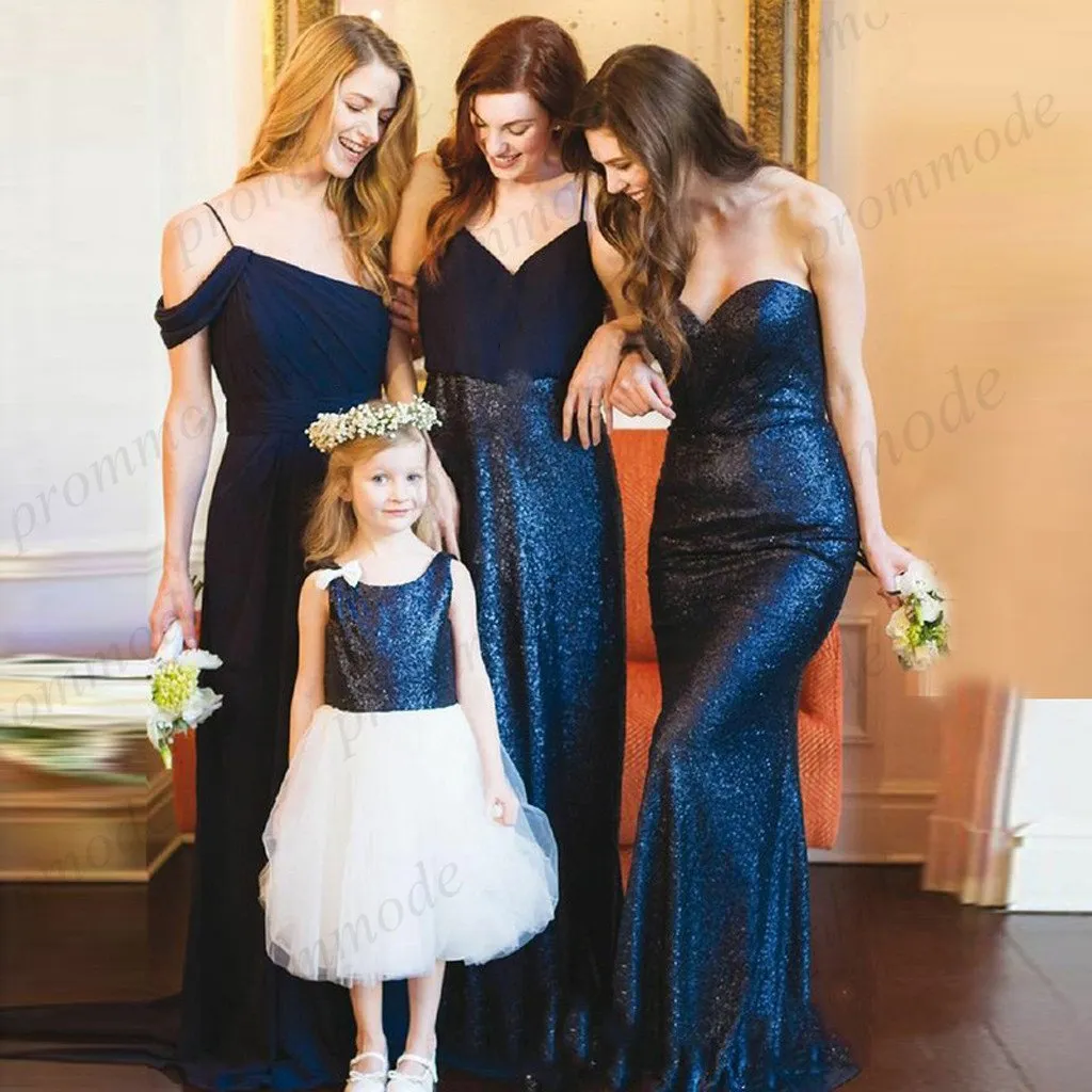 Cute White Tulle & Navy Sequin Sleeveless  Ball Gown Flower Girl Dresses,FGY0174