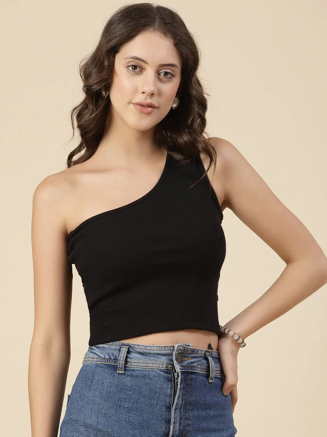 Cutout Elegance Solid Cotton Rib Knit Crop Top