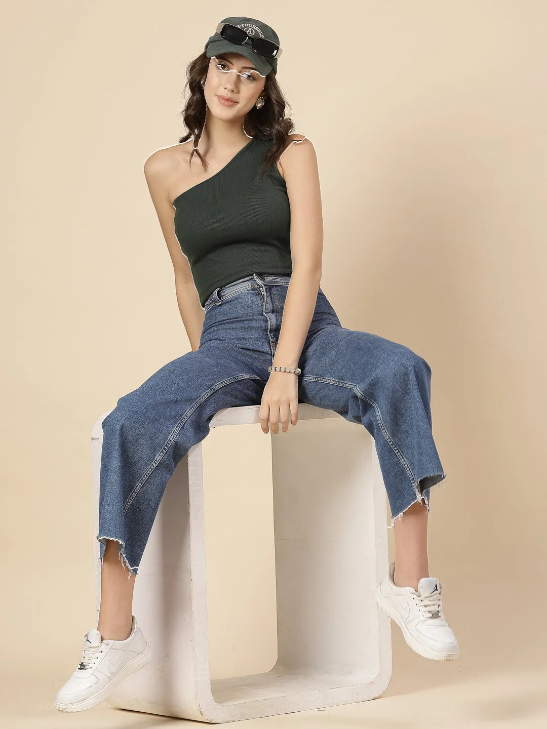 Cutout Elegance Solid Cotton Rib Knit Crop Top