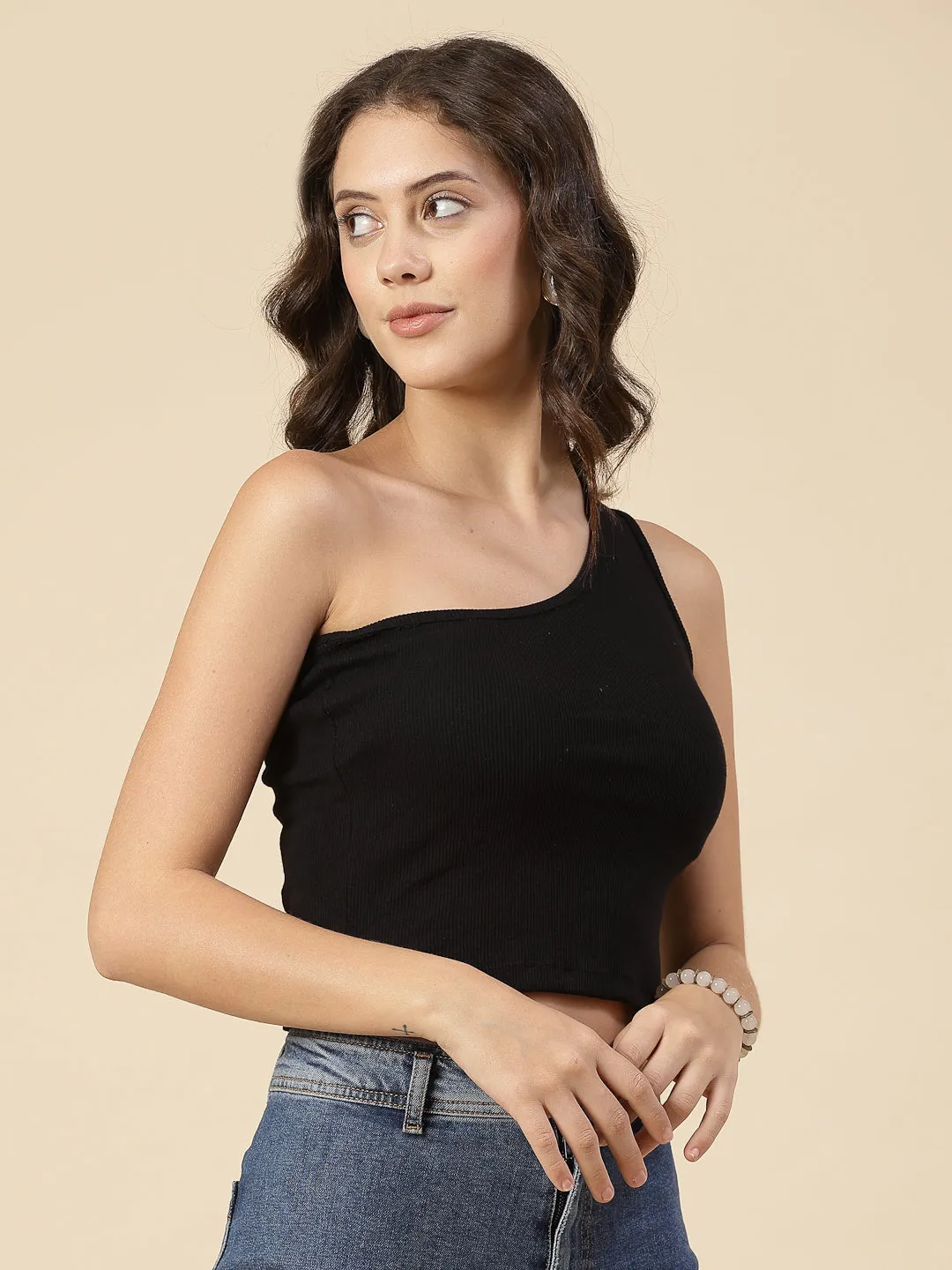 Cutout Elegance Solid Cotton Rib Knit Crop Top