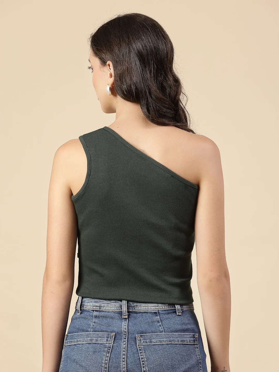 Cutout Elegance Solid Cotton Rib Knit Crop Top