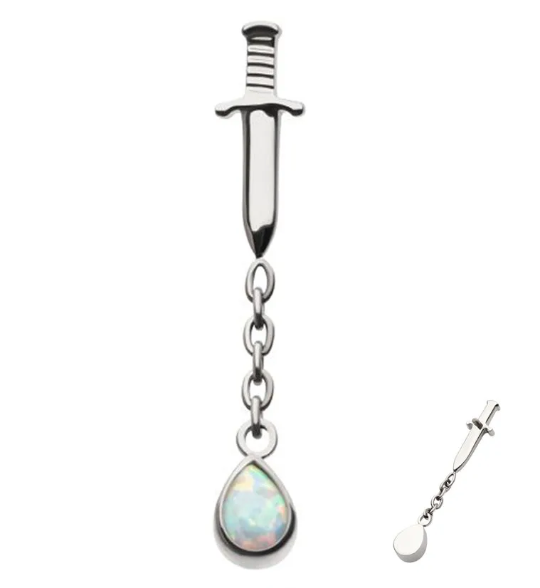 Dagger Dangle Chain Teardrop White Opalite Internally Threaded Top