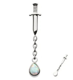 Dagger Dangle Chain Teardrop White Opalite Internally Threaded Top