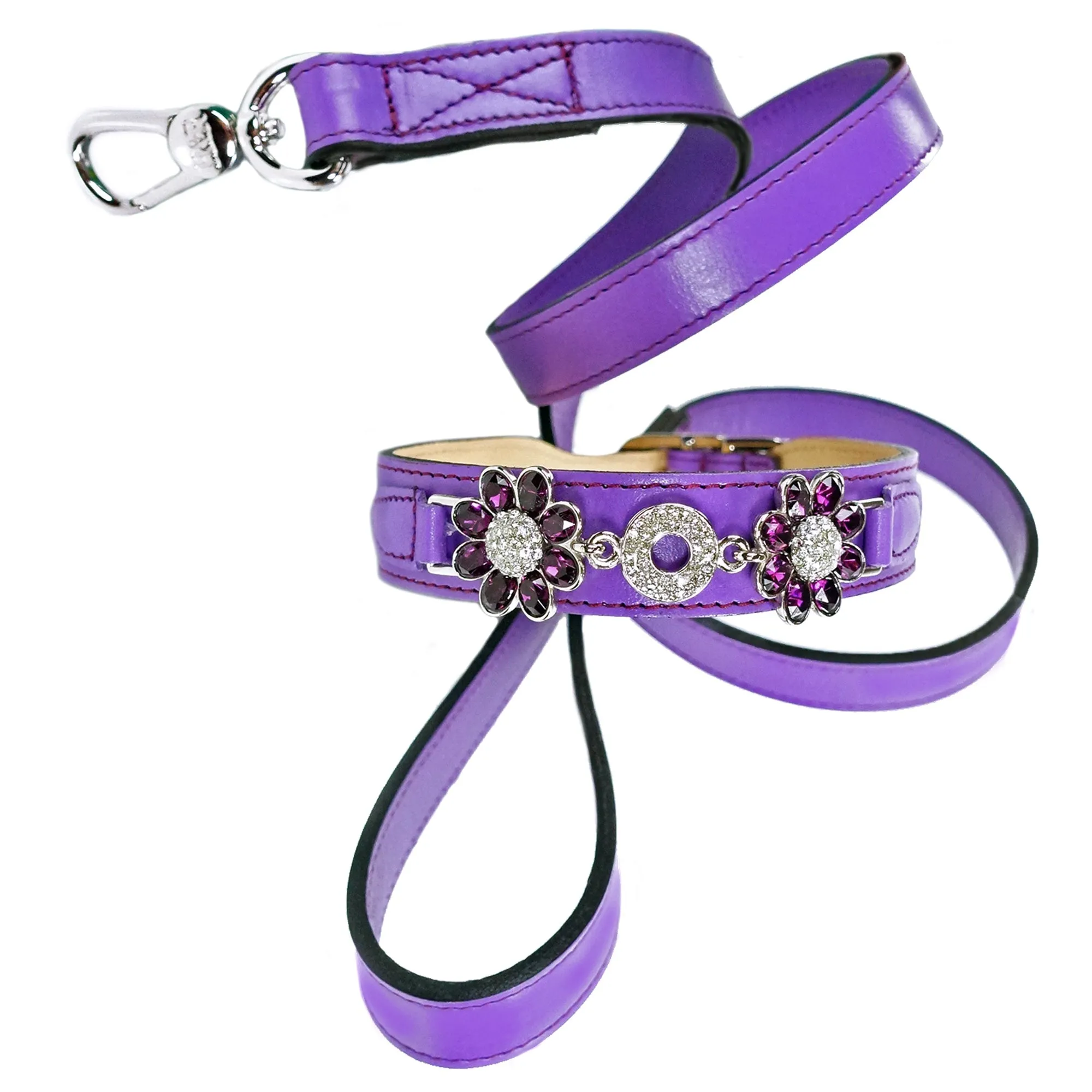 Daisy Dog Collar in Lavender, Amethyst & Nickel