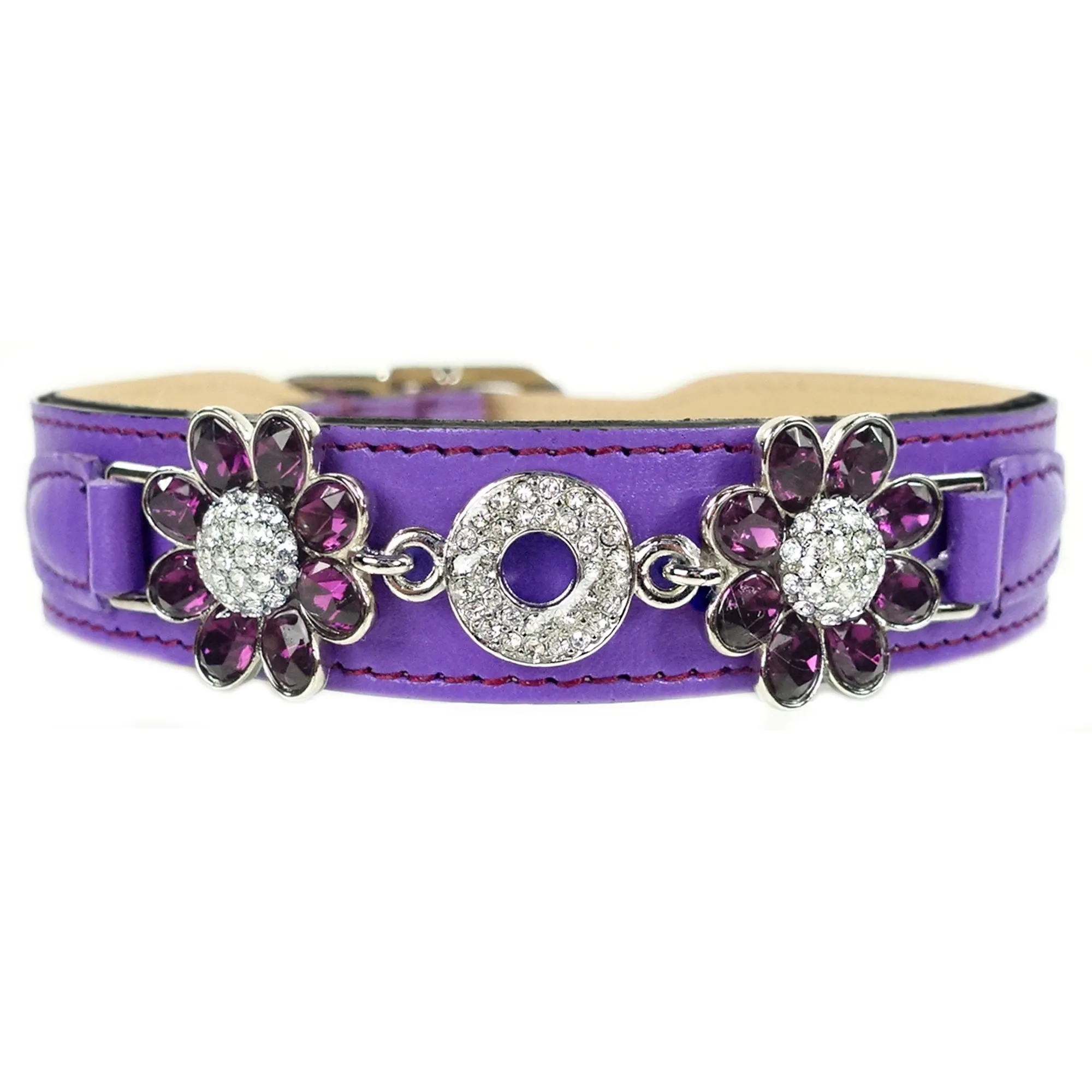 Daisy Dog Collar in Lavender, Amethyst & Nickel