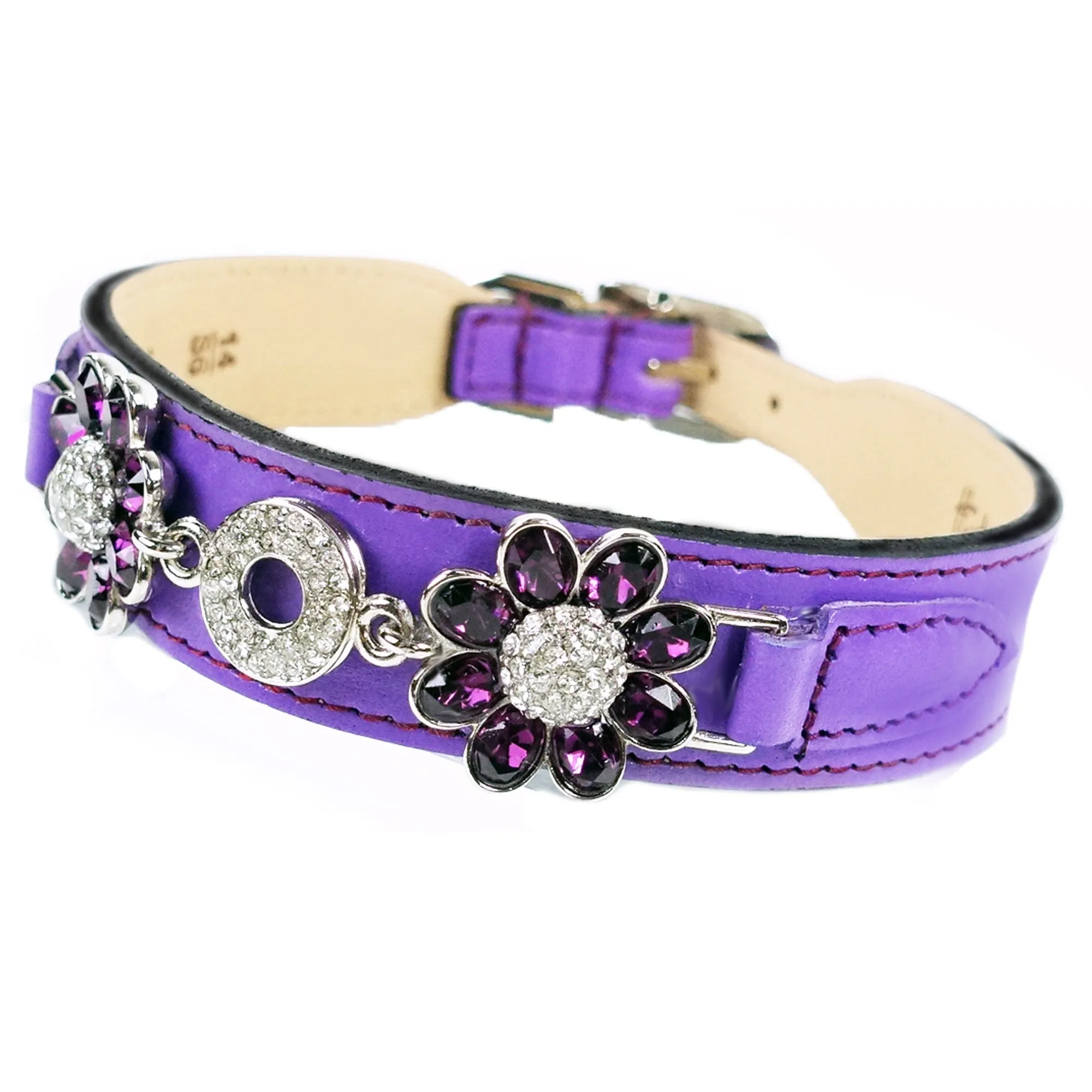 Daisy Dog Collar in Lavender, Amethyst & Nickel