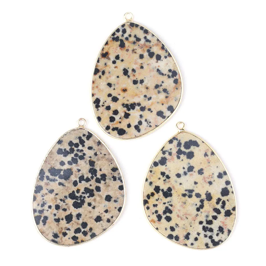 Dalmation Jasper 27x34mm Slice Gold Plated - Pendant