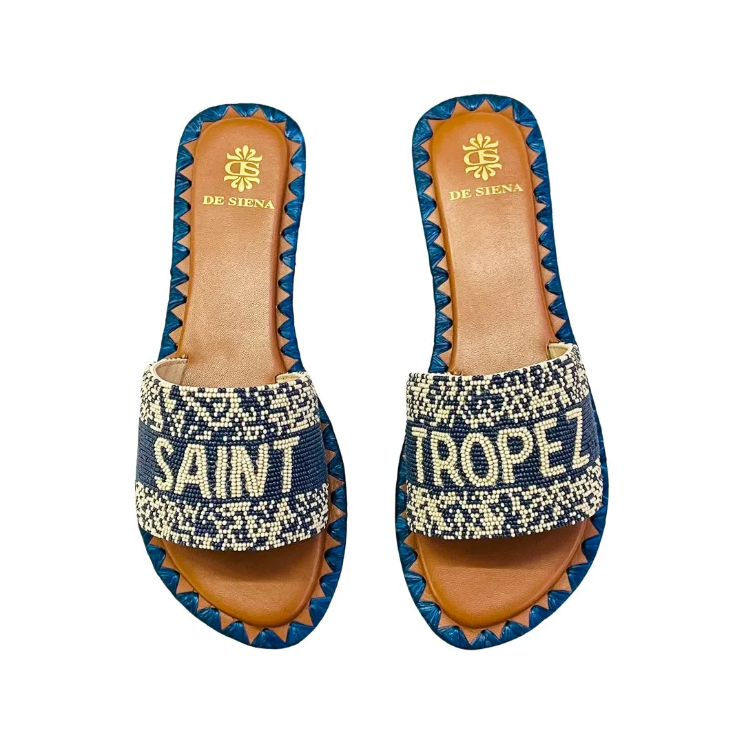 De Siena Saint Tropez Navy Flats Pantoletten