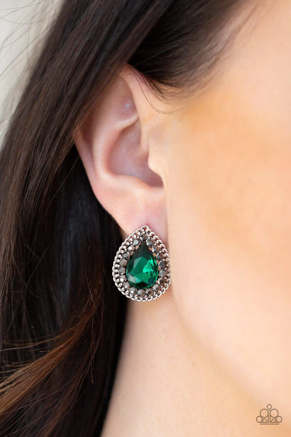 Debutante Debut Emerald Green Teardrop Post Earrings - Paparazzi Accessories