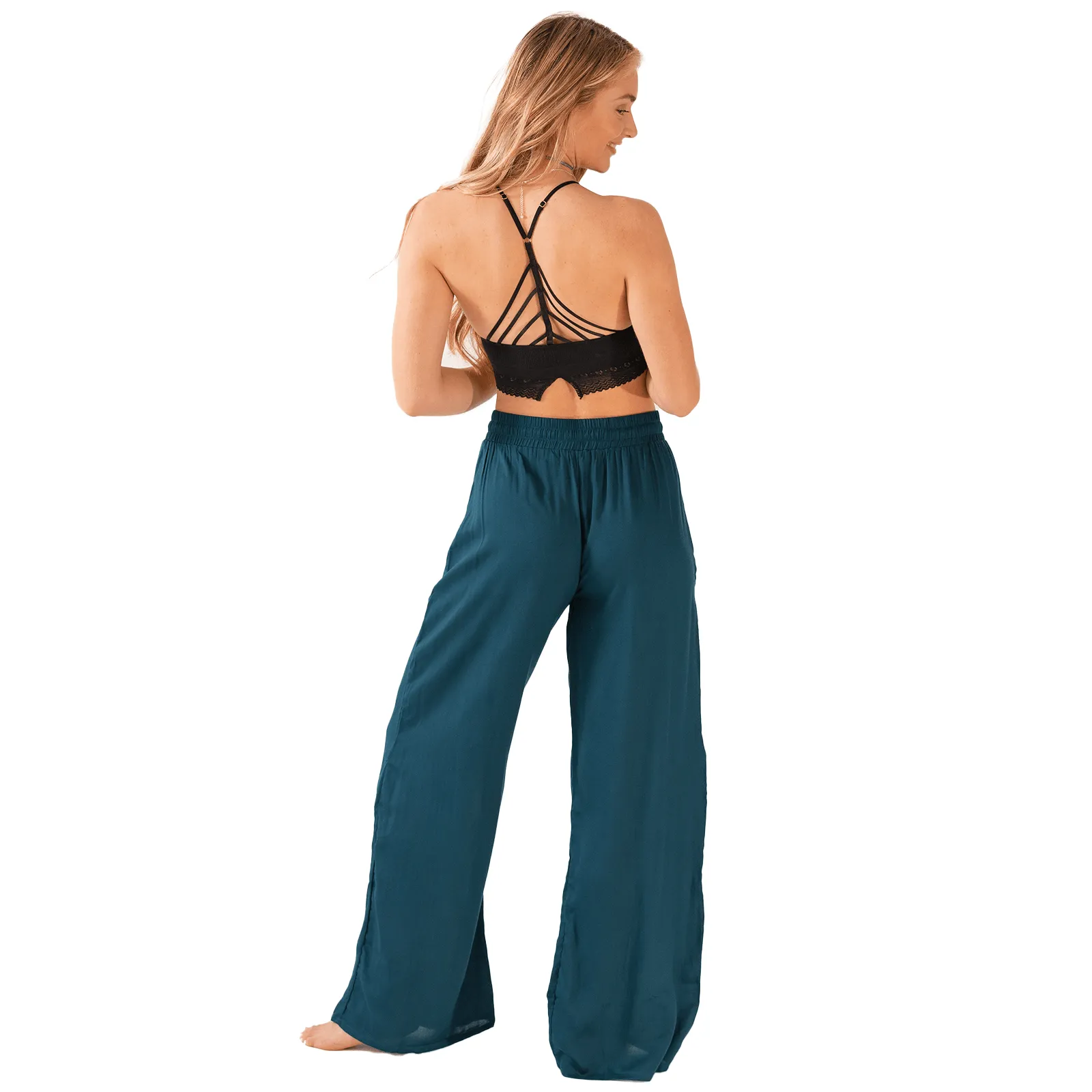 Deep Teal Wide Leg Drawstring Pants