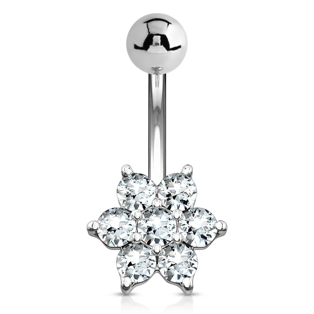 Deity Flower Belly Ring in 14K White Gold