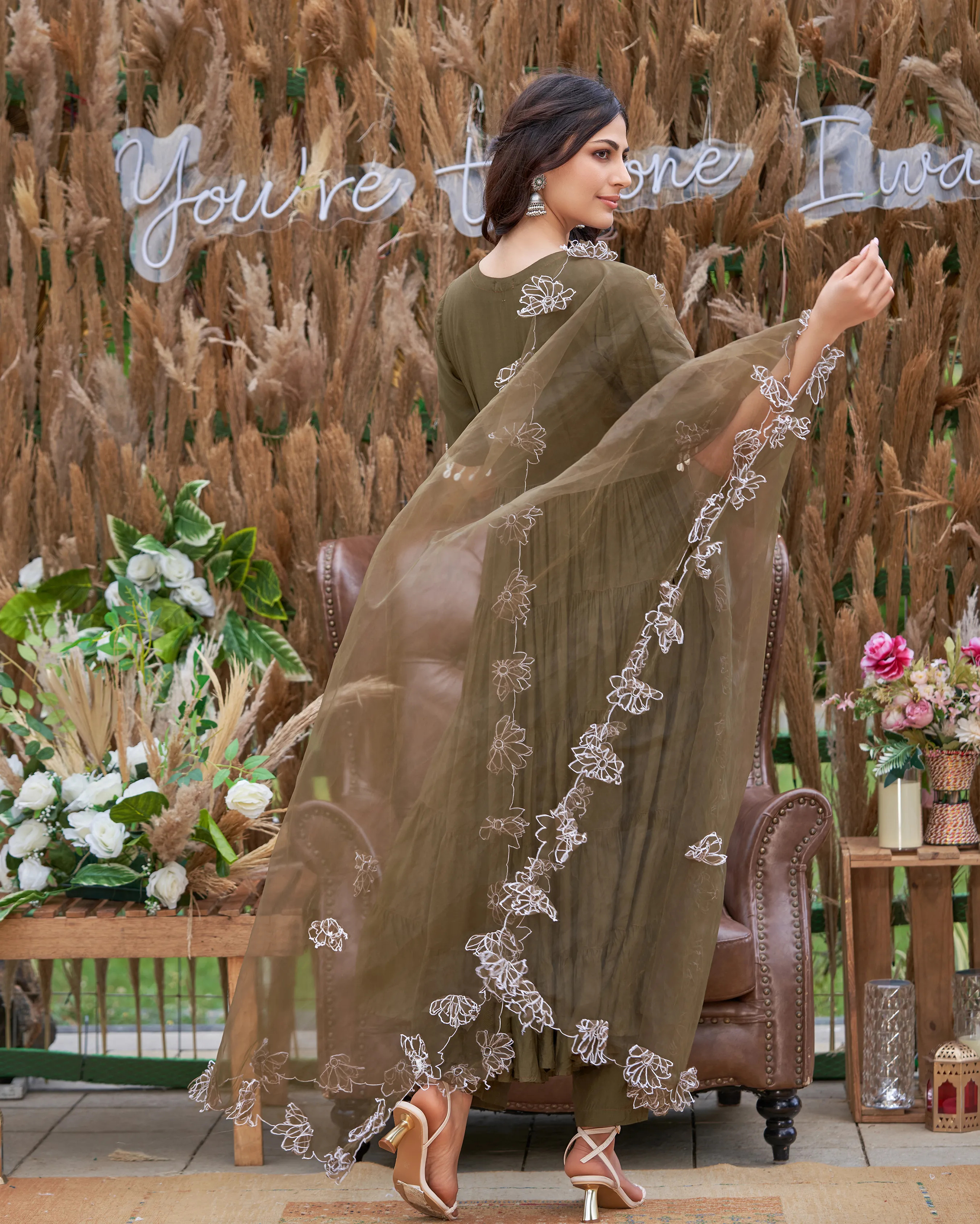 Dhriti Dark Green Solid Silk Suit Set