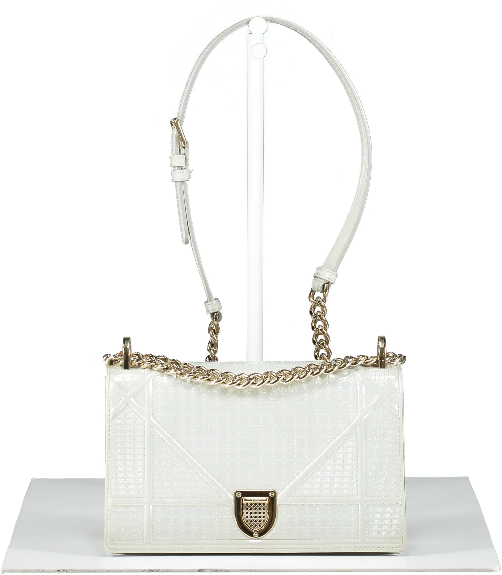 Dior Diorama White Pearl Patent Leather Crossbody Bag