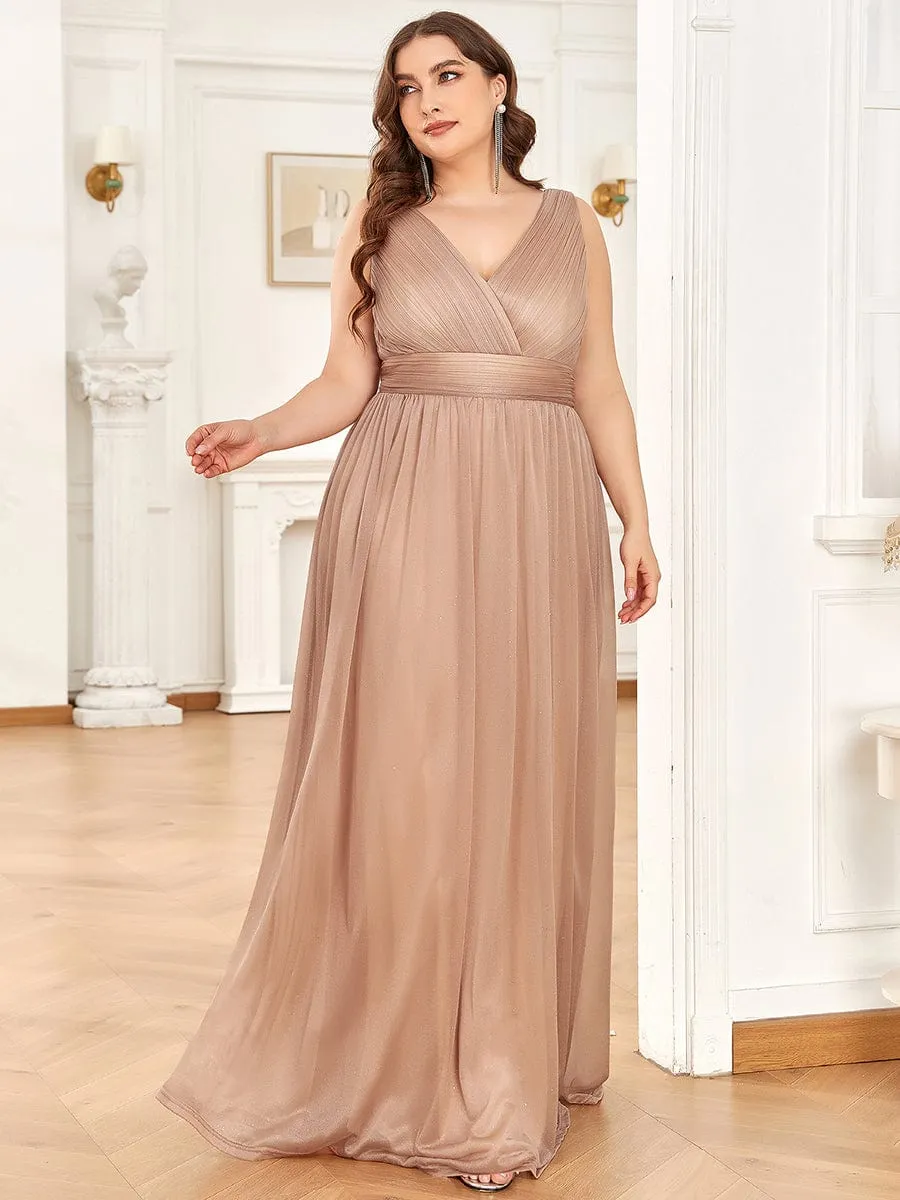 Double V Neck Floor Length Sparkly Evening Dresses for Party